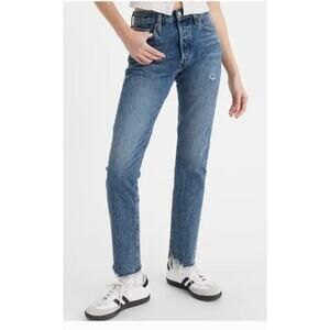 Levi's 501 Jeans High Rise Skinny Leg Button Fly Frayed Hem Denim Blue 25X28